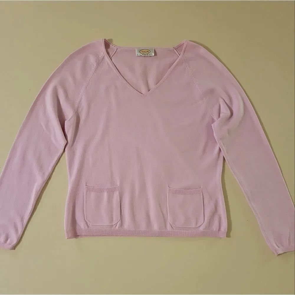 Talbots Women's Long Sleeve V-Neck Pink Sweater with Pockets